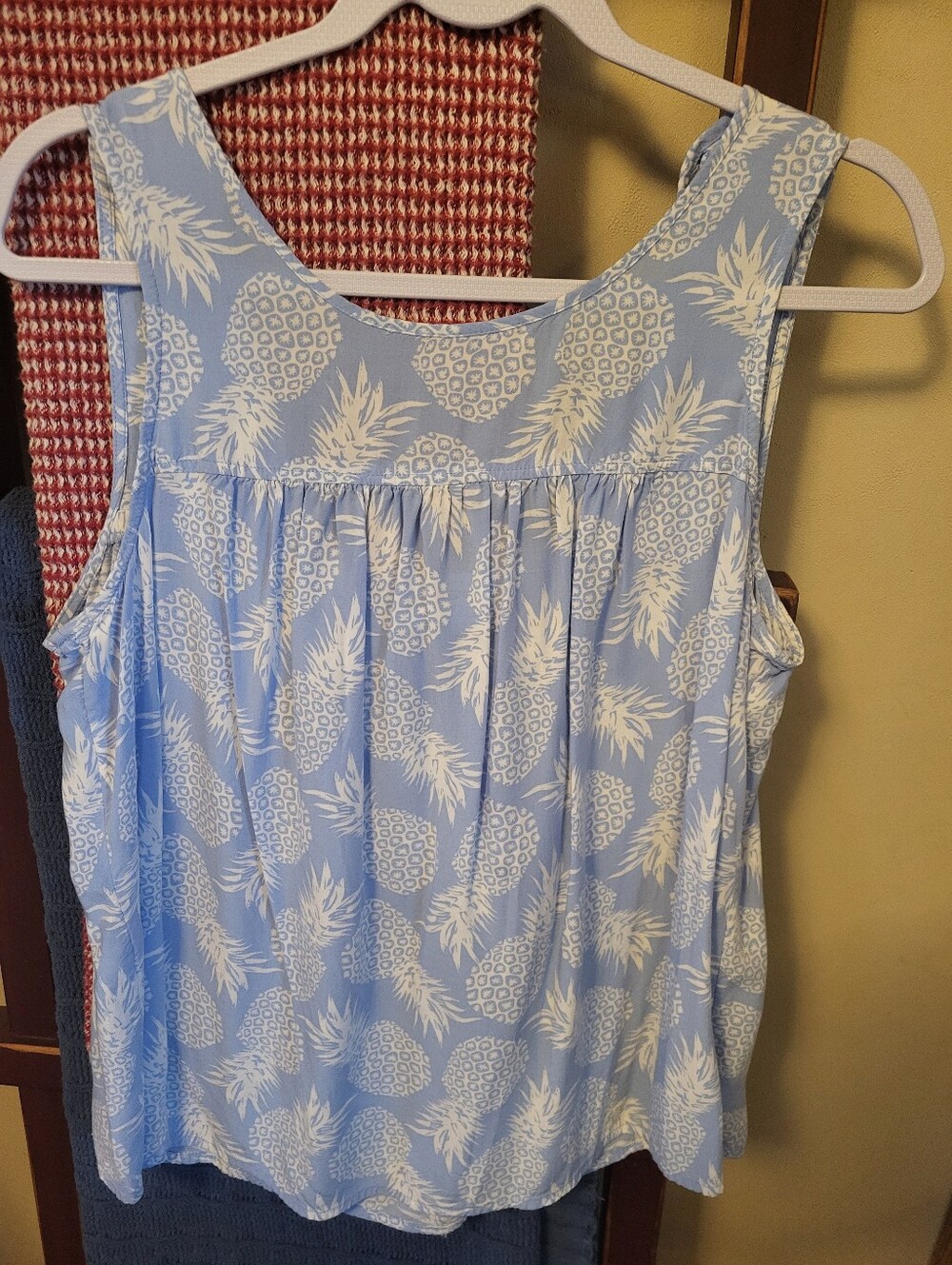 Light Blue Pineapple Print Sleeveless Women's Top